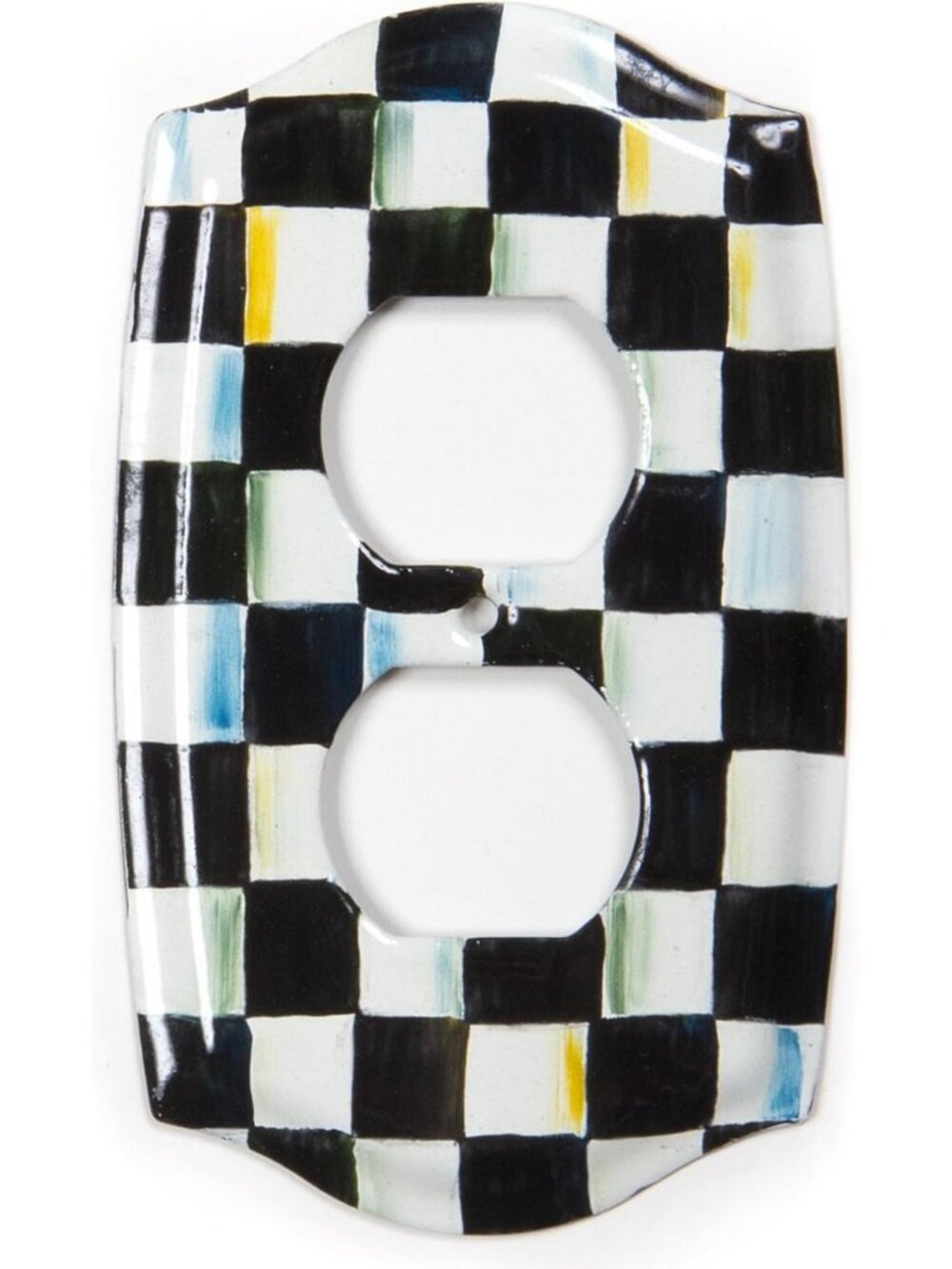 Stylish Double Outlet Cover in Black and White Checkered Design - Home Decor